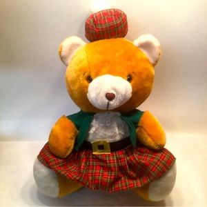 Vintage Soft Things Bear Plush Tartan Plaid Kilt Tam O’ Shanter LARGE 18”
